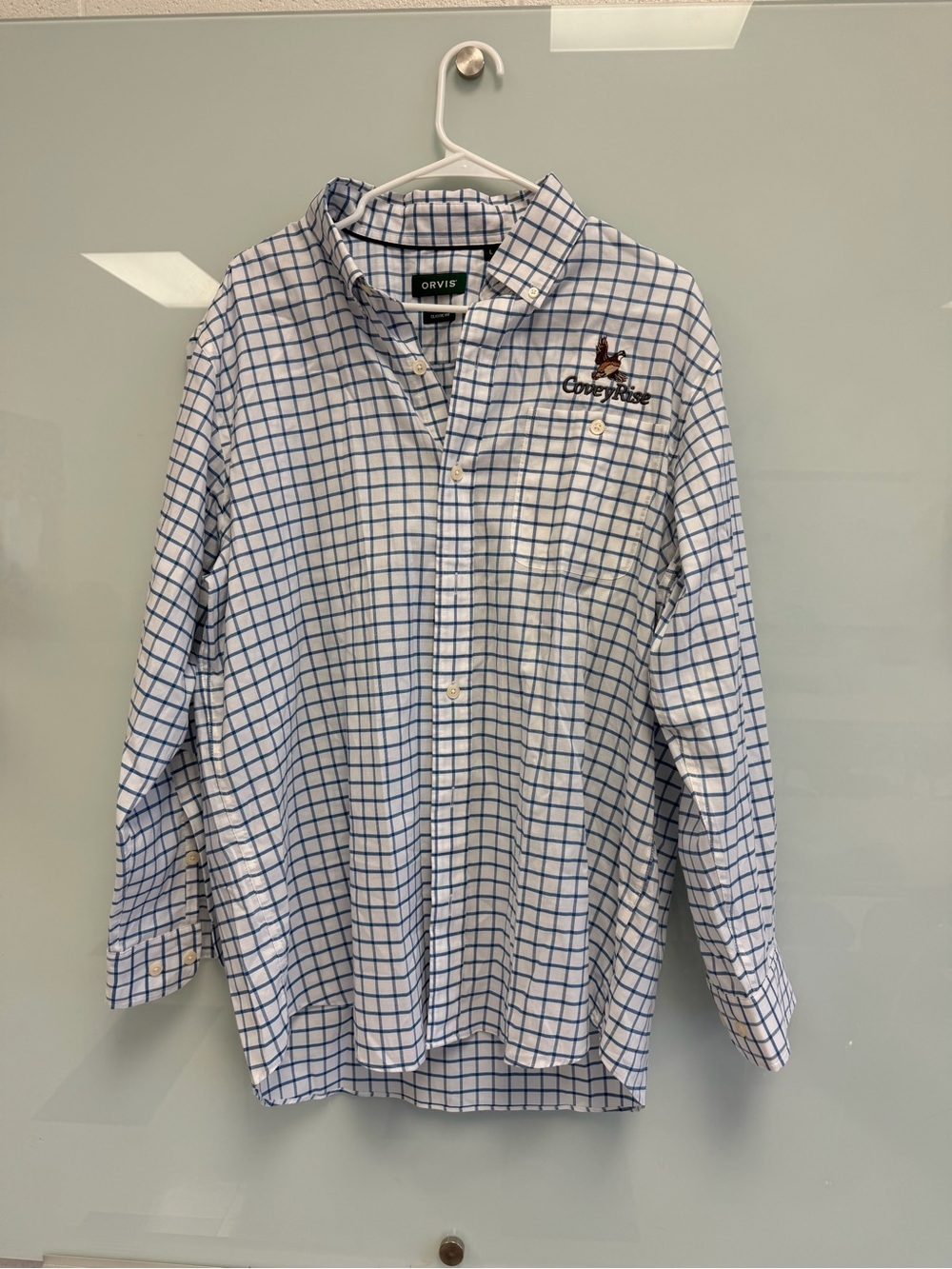 Orvis White Shirt with Blue Windowpane Check